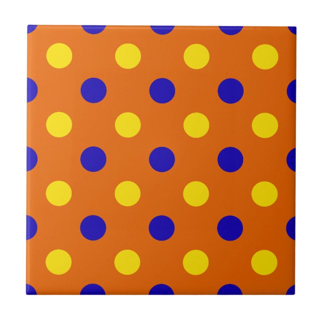 Orange Blau Gelb Punkte Design  Fliese (Vorderseite)