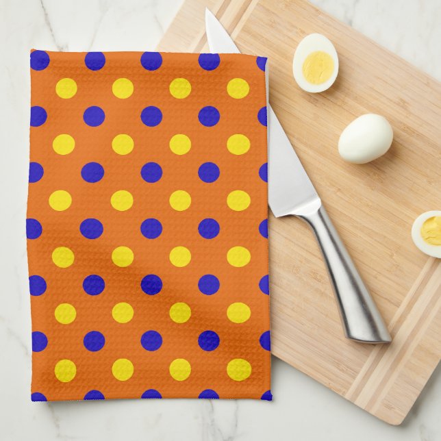 Orange Blau Gelbe Punkte Design  Geschirrtuch (Viertel Falte)