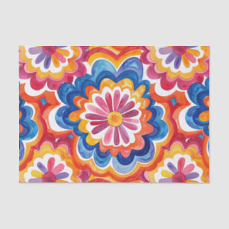 Orange Blau Rosa Aquarell Retro Groovy Blumen Seidenpapier
