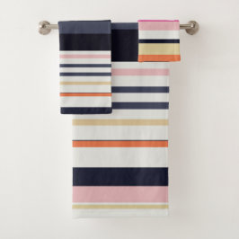 Orange, Blau und Rosa Streifen Badhandtuch Set