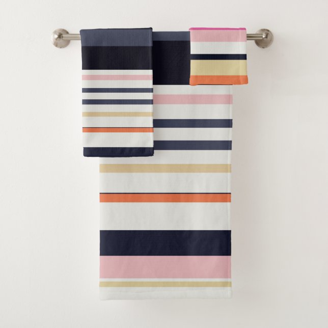 Orange, Blau und Rosa Streifen Badhandtuch Set (Insitu)