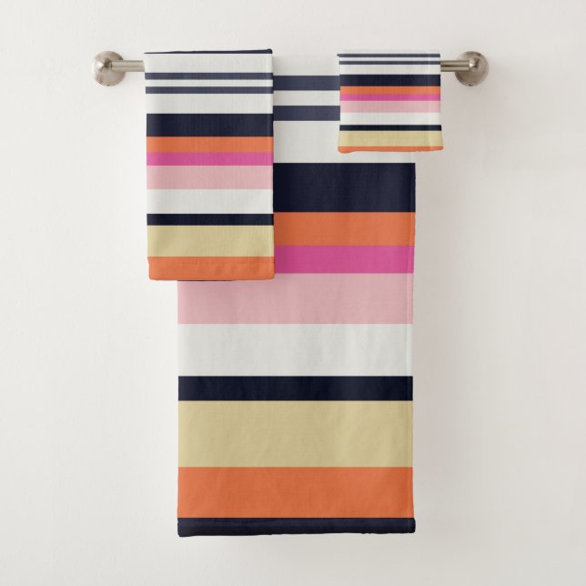 Orange, Blau und Rosa Streifen Badhandtuch Set (Insitu)