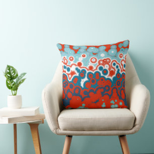 Orange, Blau und Türkis Geometrisch Kissen