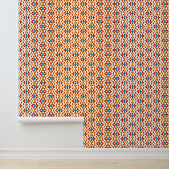 Orange Blau und Weiß Geometrisch Tapete (Anwendung)