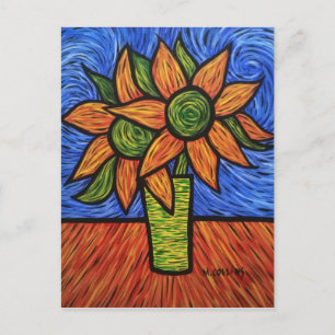 Orange blaue Abstrakte Blume in Vase farbig Postkarte