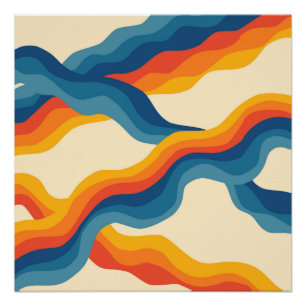 Orange Blaue Abstrakte Retro Wellenstreifen Modern Poster