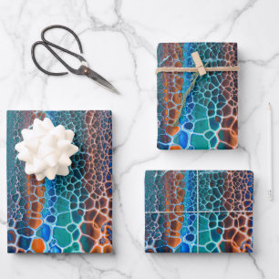 Orange blaue Aquamarin verklebte Glasabstraktion Geschenkpapier Set
