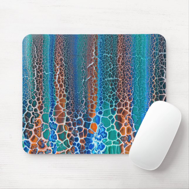 Orange blaue Aquamarin verklebte Glasabstraktion Mousepad (Mit Mouse)