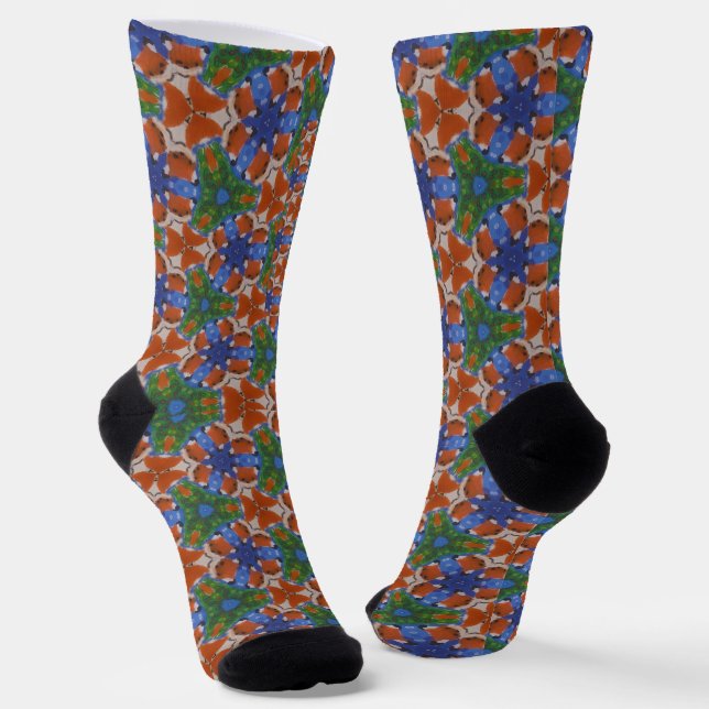 orange-blaue Blume Socken (Gewinkelt)