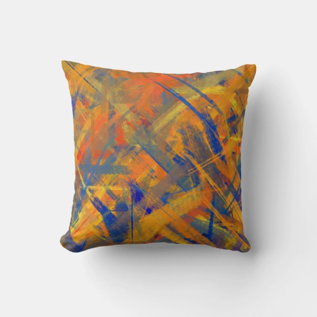 Orange blaue gelbe schöne Kunst gemalte Art Kissen (Vorderseite)