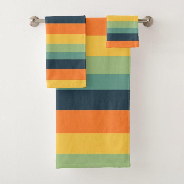 Orange, blaue, gelbe und grüne Streifen Badhandtuch Set (Insitu)