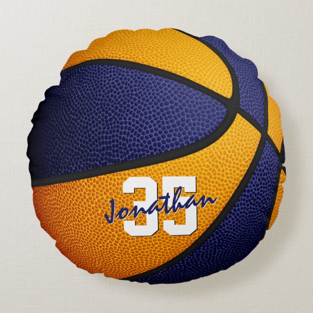 Orange blaue Schulfarben Jungs Basketball Rundes Kissen (Vorderseite)