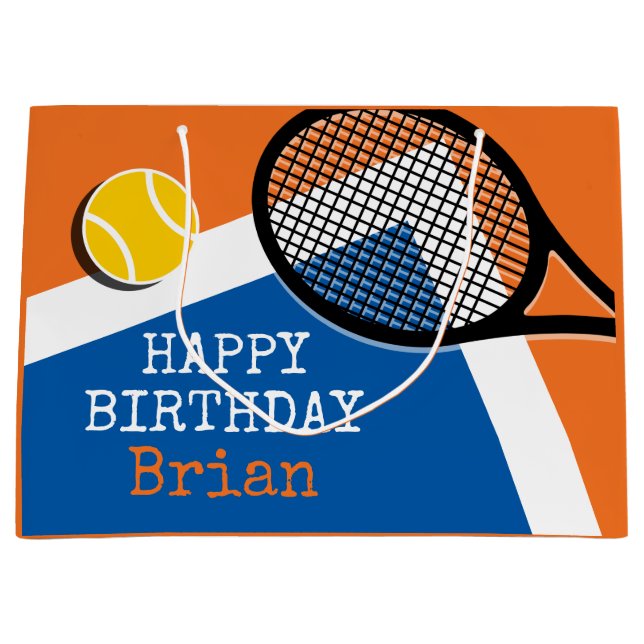 Orange - blauer Tennisplatz, individuell anpassbar Große Geschenktüte (Vorderseite)