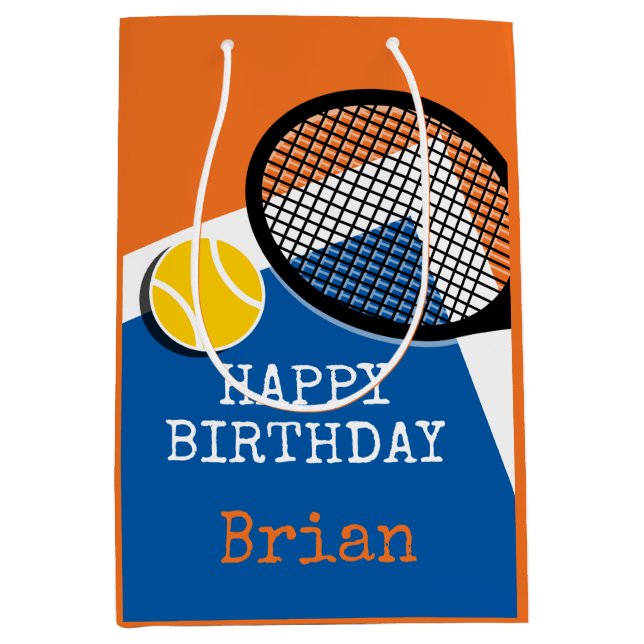 Orange - blauer Tennisplatz, individuell anpassbar Mittlere Geschenktüte (Vorderseite)
