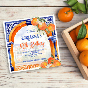 Orange blaues Azulejo Spanischer Geburtstag Einladung