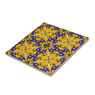 Orange blaues und gelbes Talavera-Fliesen-Muster Fliese
