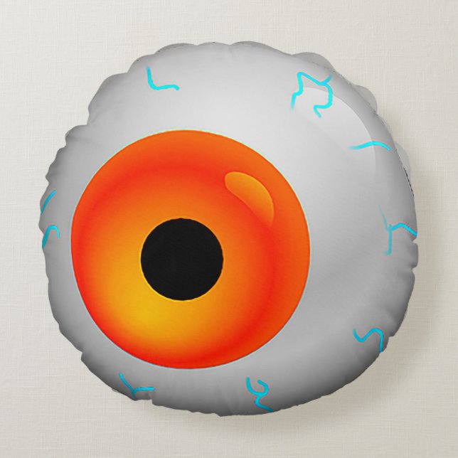Orange Bloodshot Eye Zombie Halloween Rundes Kissen (Vorderseite)