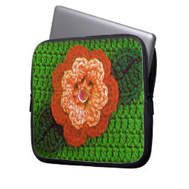 Orange Bloom Artisan Crochet Print Electronics Bag Laptopschutzhülle