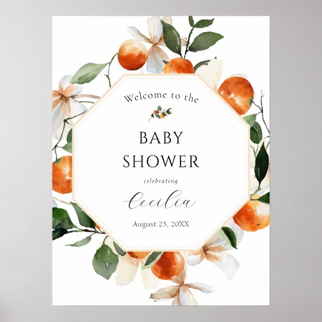 Orange Blossom Babydusche Begrüßungszeichen Poster (Vorne)