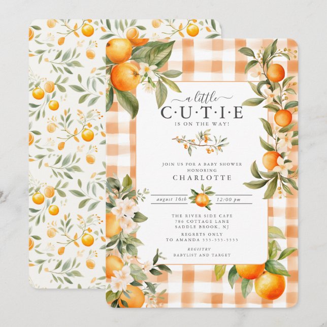 Orange Blossom Bliss Babydusche Einladung (Vorne/Hinten)