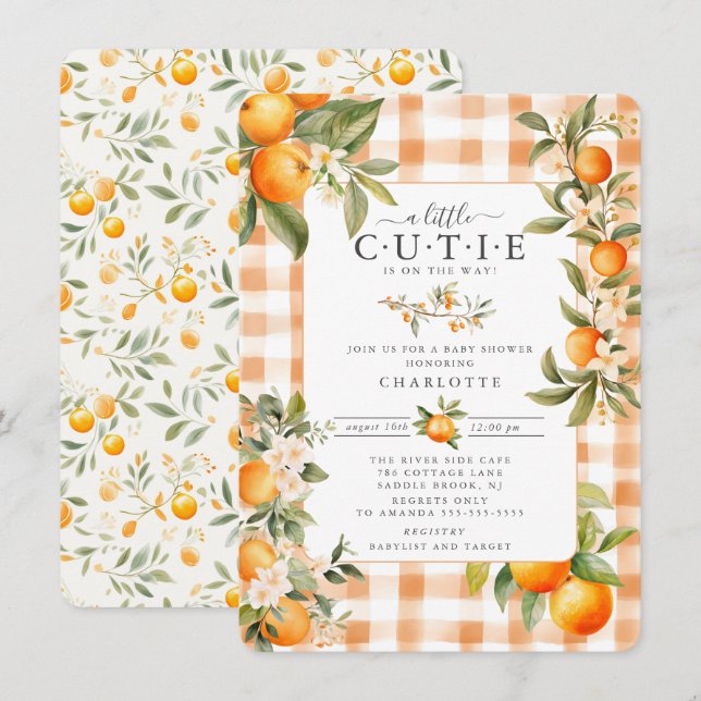 Orange Blossom Bliss Babydusche Einladung (Vorne/Hinten)