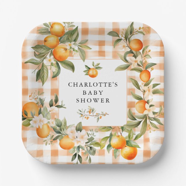 Orange Blossom Bliss Kleine Süsse Babydusche Pappteller (Vorderseite)