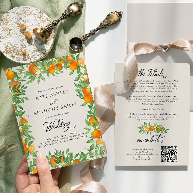 Orange Blossom Citrus Wedding Details und Website Einladung (Wedding Invitation with Details from the Orange Blossom Wedding Collection by Darling & May)