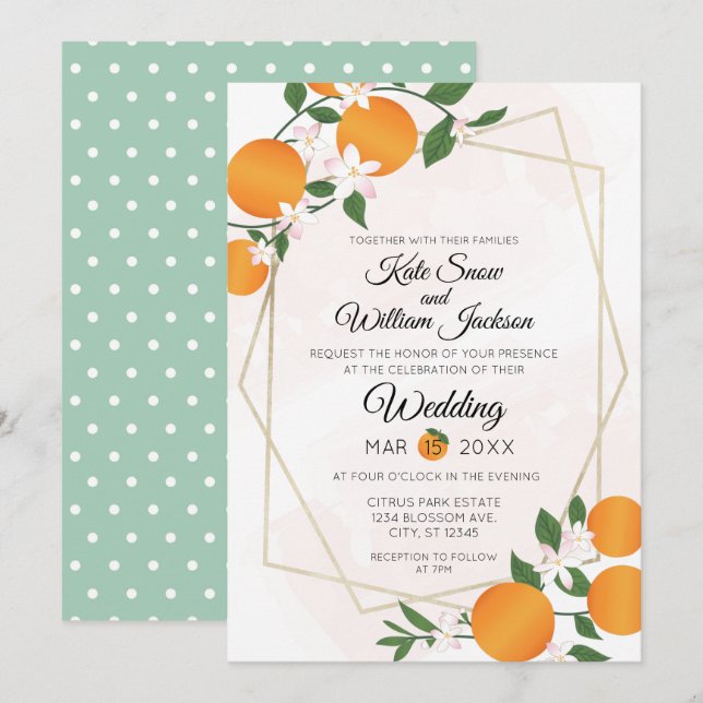 Orange Blossom Citrus Wedding Einladung (Vorne/Hinten)