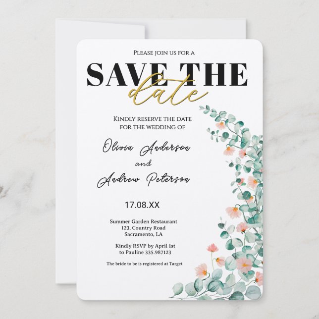 Orange Blossom Floral Save the Date Einladung (Vorderseite)