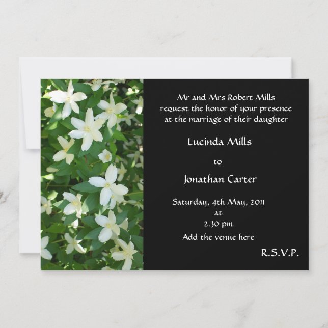Orange Blossom Hochzeitseinladung, weiß auf schwar Einladung (Vorderseite)