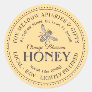Orange Blossom Honey Flying Bee gepunktete Grenze Runder Aufkleber