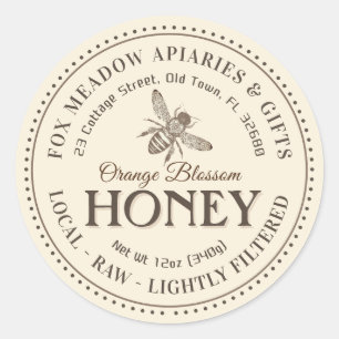 Orange Blossom Honey Flying Bee gepunktete Grenze Runder Aufkleber