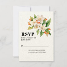Orange Blossom & Jasmine Blooms Mariage Carte RSVP