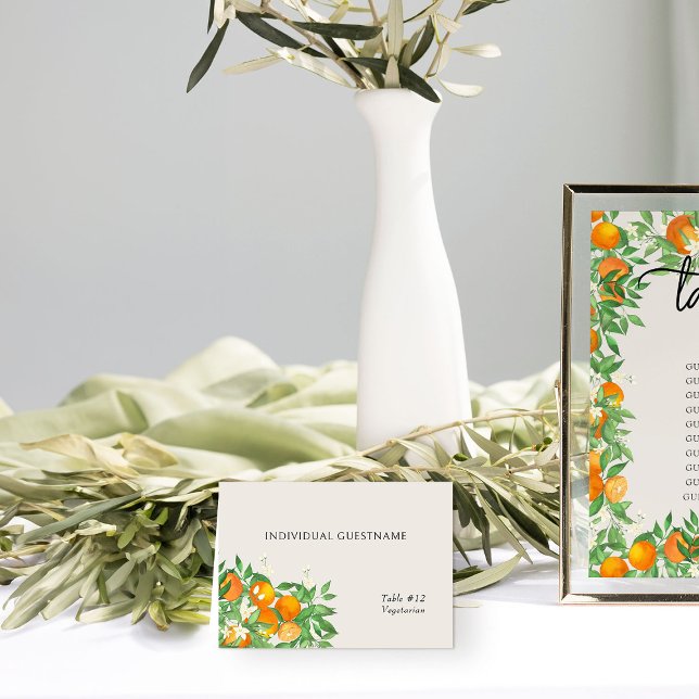 Orange Blossom Printed Guest Name Platzkarte Tischnummer (Name Place Cards from the Orange Blossom Wedding Collection by Darling & May)
