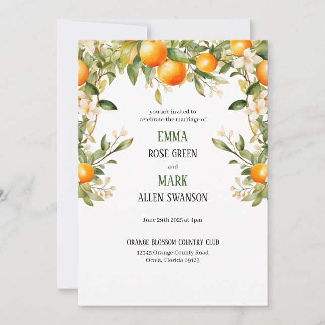 Orange Blossom Swag Wedding Einladung (Vorderseite)