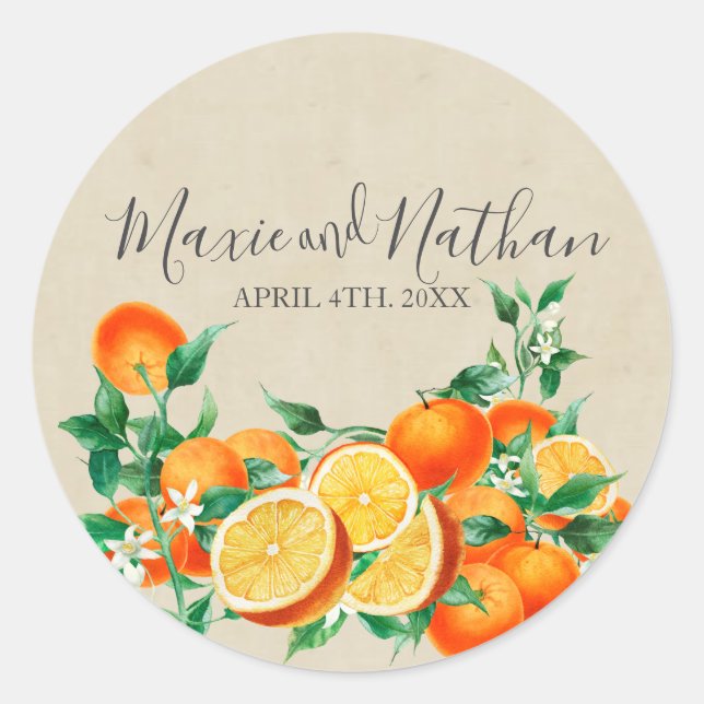 Orange Blossom Wedding Runder Aufkleber (Vorderseite)