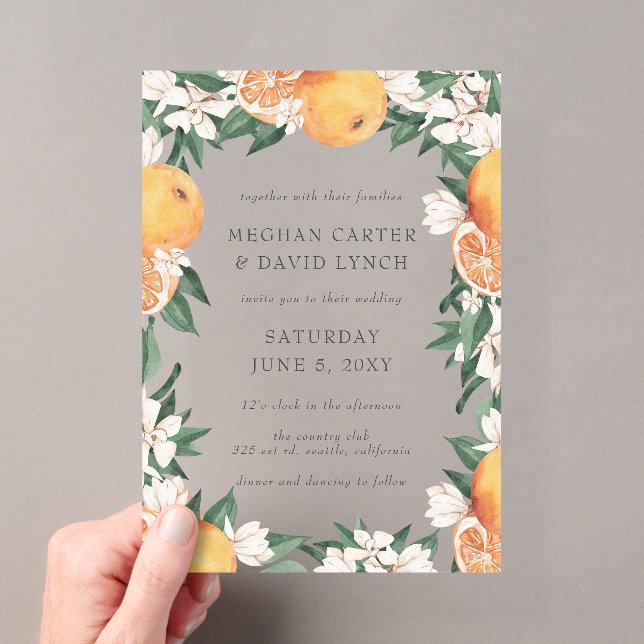 Orange Blossoms Citrus Botanical Wedding  Acryleinladungen (Insitu (Handheld))