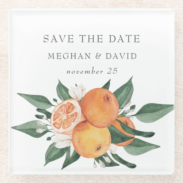 Orange Blossoms Citrus Botanical Wedding  Glasuntersetzer (Vorderseite)