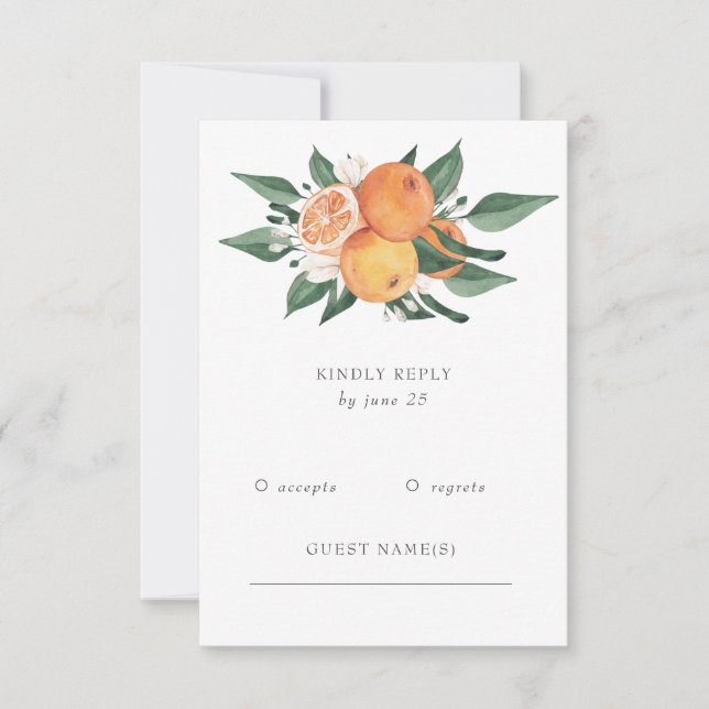 Orange Blossoms Citrus Botanical Wedding RSVP Karte (Vorderseite)