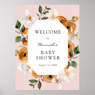 Orange Blossoms Clementines Baby Dusche Begrüßung Poster