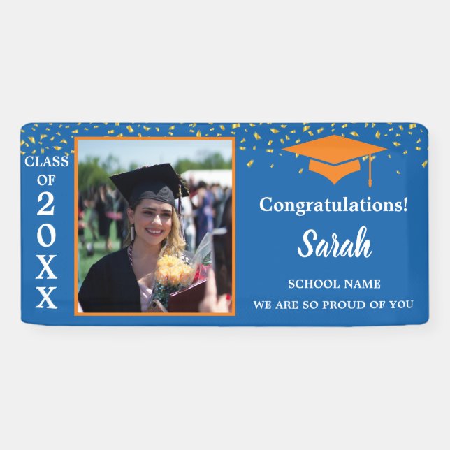 Orange & Blue Abschluss Foto Class 2025 Banner (Horizontal)