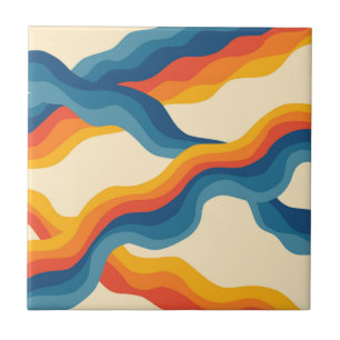 Orange Blue Abstrakt Retro Wavy Strip Bold Fliese