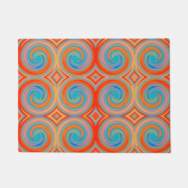 Orange Blue Abstrakt Swirl Muster Fußmatte (Vorderseite)