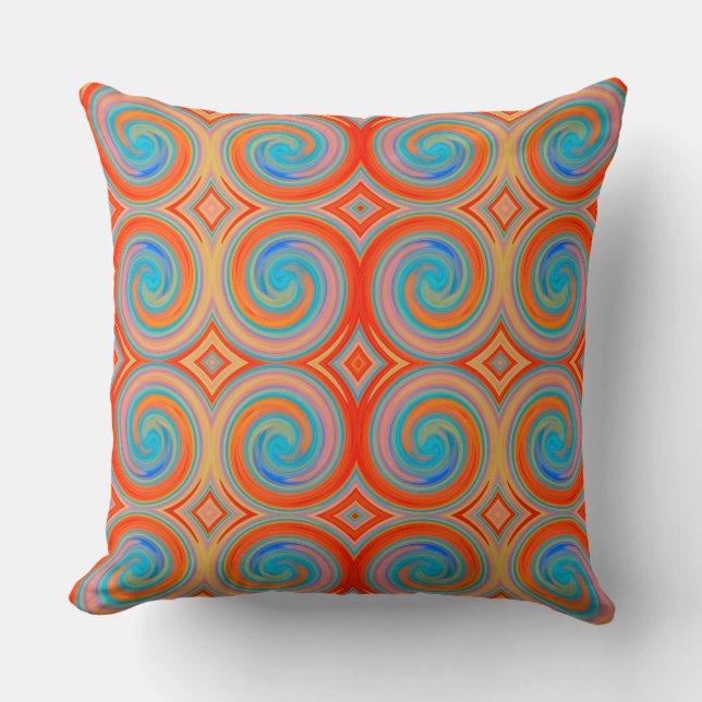 Orange Blue Abstrakt Swirl Muster Kissen (Vorderseite)