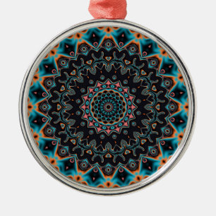 Orange Blue Aquamarin Black Mandala Boho Art Ornament Aus Metall