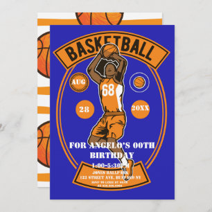 Orange Blue Basketball Invitations de fête d'anniv