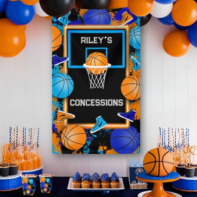 Orange & Blue Basketball Paint Spritzer Geburtstag Banner (Von Creator hochgeladen)
