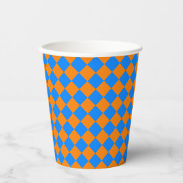 Orange Blue Checker Diamond Pattern Pappbecher