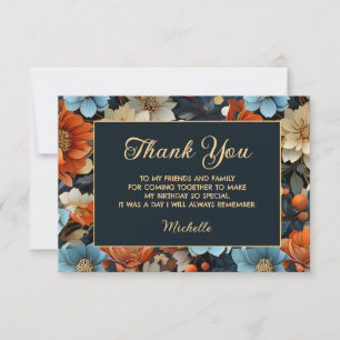 Orange Blue Flowers Black Birthday Vielen Dank Dankeskarte