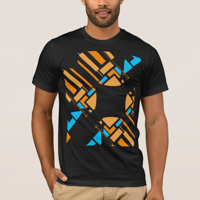 Orange Blue Geometric Circular Southwest Art Look T-Shirt (Vorderseite)